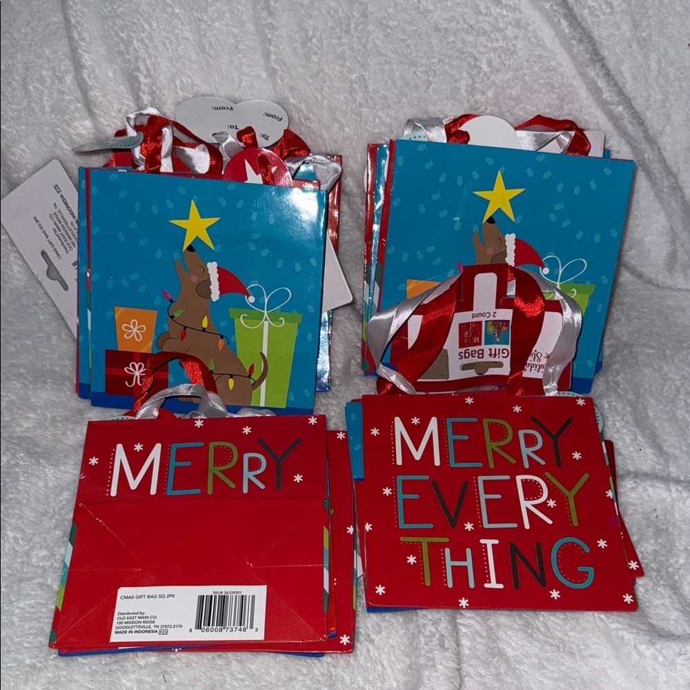Festive Merry Christmas Gift Bags - Red and Blue